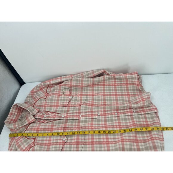 Lucky Brand XL Pearl Snap Long Sleeve Plaid Shirt Red Beige Tan Cowboy Rodeo - Picture 8 of 14